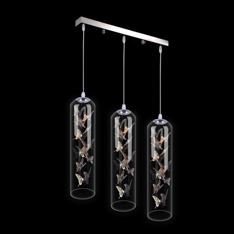 Lámpara colgante de cristal con forma de mariposa y cilindro nórdico creativo