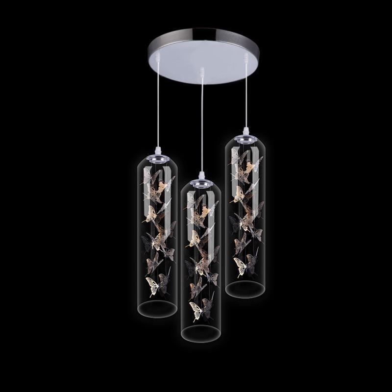 Lámpara colgante de cristal con forma de mariposa y cilindro nórdico creativo