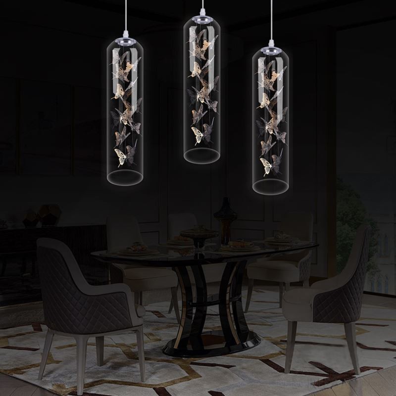 Lámpara colgante de cristal con forma de mariposa y cilindro nórdico creativo