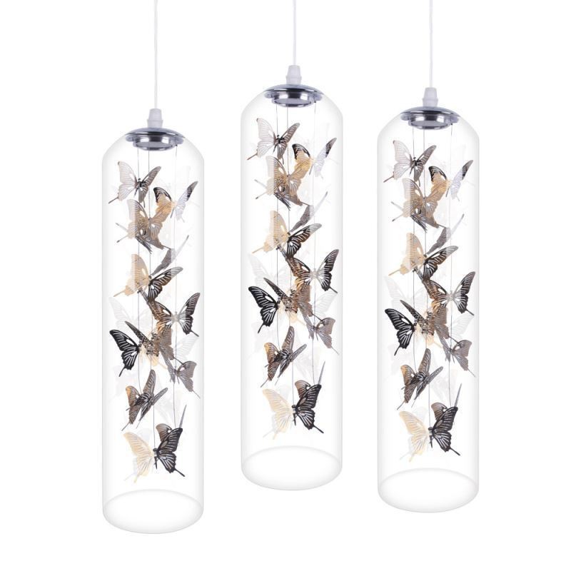 Lámpara colgante de cristal con forma de mariposa y cilindro nórdico creativo