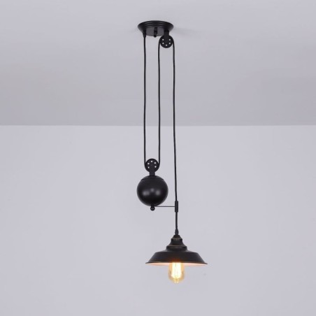 Lámpara colgante de polea industrial de estilo rústico con diseño retráctil y altura ajustable Lámpara colgante de polea industrial de estilo rústico con diseño retráctil y altura ajustable