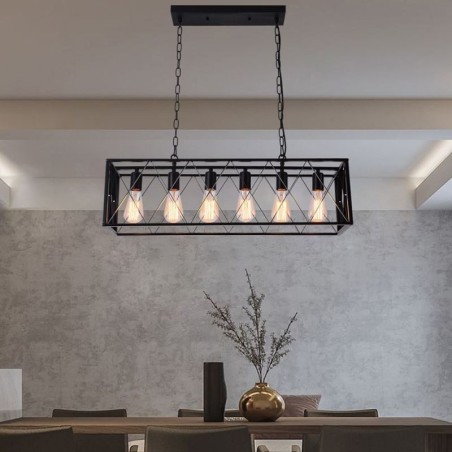 Lámpara colgante rústica rectangular de 6 luces estilo granja Lámpara colgante rústica rectangular de 6 luces estilo granja