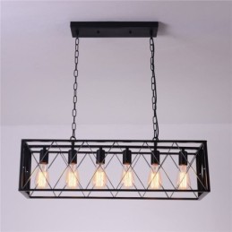 Lámpara colgante rústica rectangular de 6 luces estilo granja