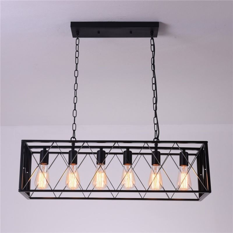 Lámpara colgante rústica rectangular de 6 luces estilo granja