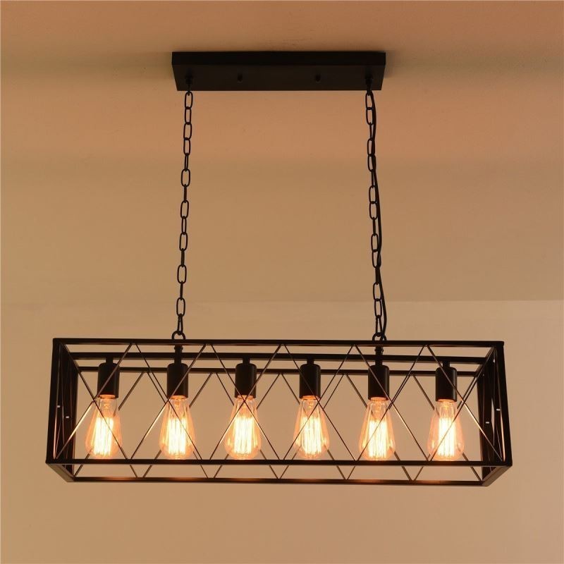Lámpara colgante rústica rectangular de 6 luces estilo granja