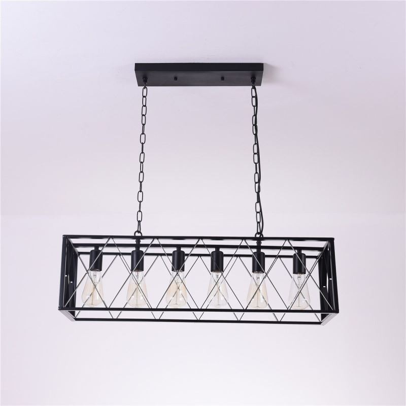 Lámpara colgante rústica rectangular de 6 luces estilo granja