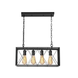 Lámpara colgante rústica rectangular de 4 luces estilo granja