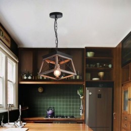 Lámpara colgante trapezoidal vintage de metal negro