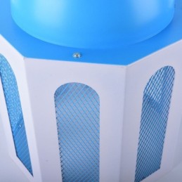 Lámpara colgante moderna con forma de castillo en color azul y blanco.