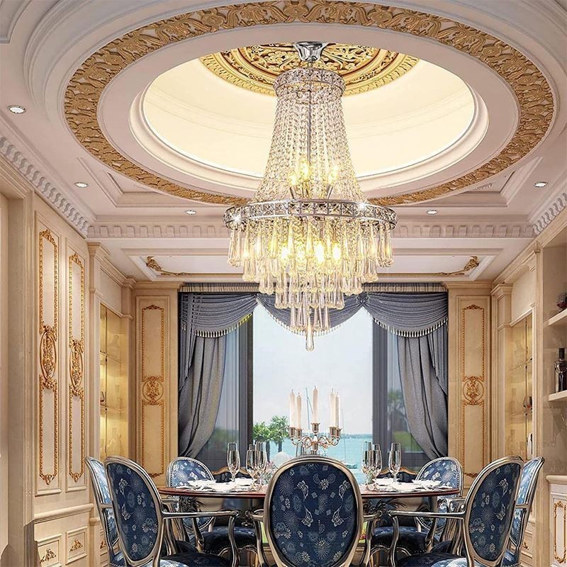Lámpara de araña de cristal moderna, elegante y contemporánea, lámpara de techo, escalera dúplex
