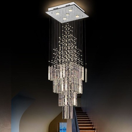 Lámpara de araña de cristal cuadrada moderna, elegante y contemporánea, lámpara de techo dúplex para escalera Lámpara de araña de cristal cuadrada moderna, elegante y contemporánea, lámpara de techo dúplex para escalera