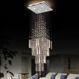 Lámpara de araña de cristal cuadrada moderna, elegante y contemporánea, lámpara de techo dúplex para escalera