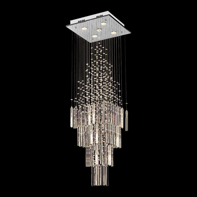 Lámpara de araña de cristal cuadrada moderna, elegante y contemporánea, lámpara de techo dúplex para escalera