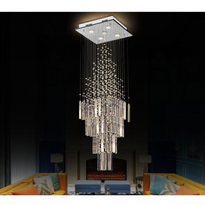 Lámpara de araña de cristal cuadrada moderna, elegante y contemporánea, lámpara de techo dúplex para escalera