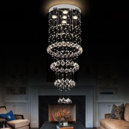 Lámpara de araña de cristal contemporánea y elegante para techo, escalera dúplex