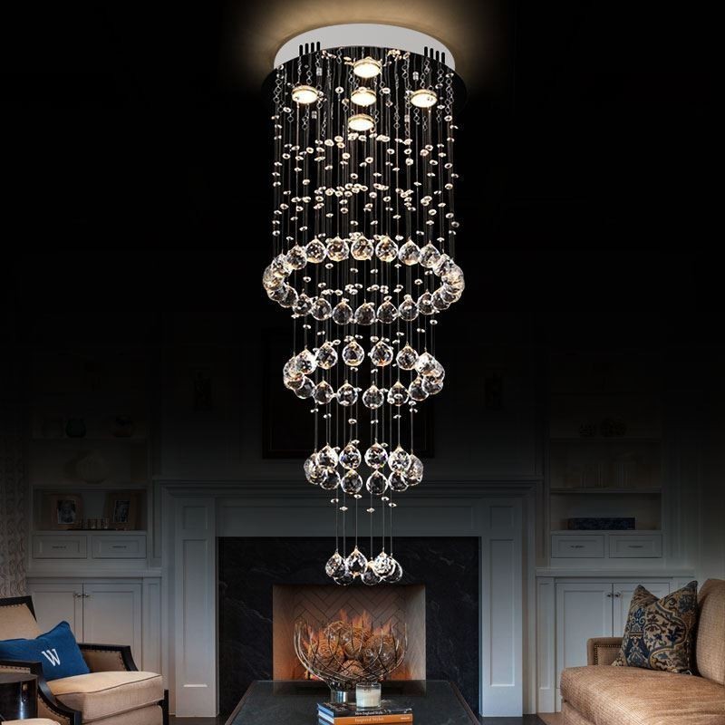 Lámpara de araña de cristal contemporánea y elegante para techo, escalera dúplex