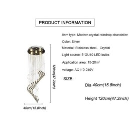 Elegante lámpara de araña de cristal con forma de gota de lluvia para el techo del vestíbulo