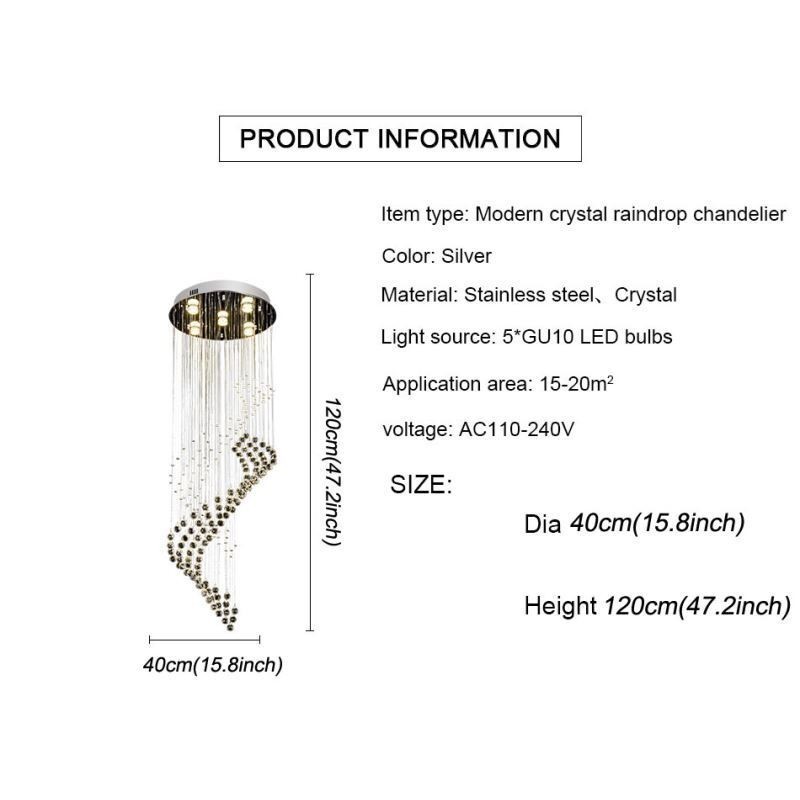Elegante lámpara de araña de cristal con forma de gota de lluvia para el techo del vestíbulo