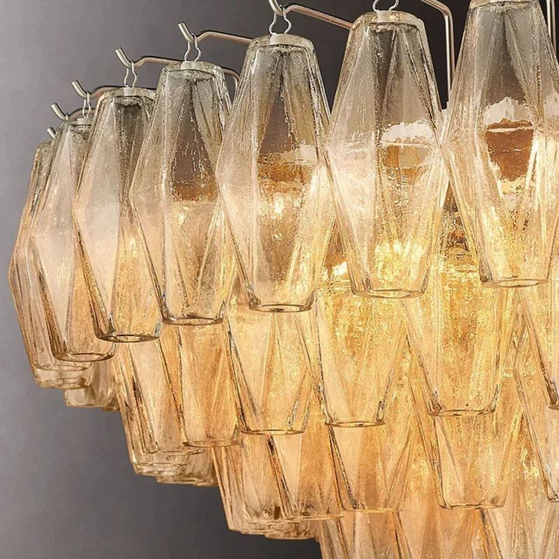 Lámpara colgante americana de cristal, color ámbar transparente, 90 cm, 14 luces