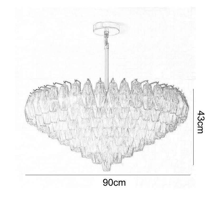 Lámpara colgante americana de cristal, color ámbar transparente, 90 cm, 14 luces