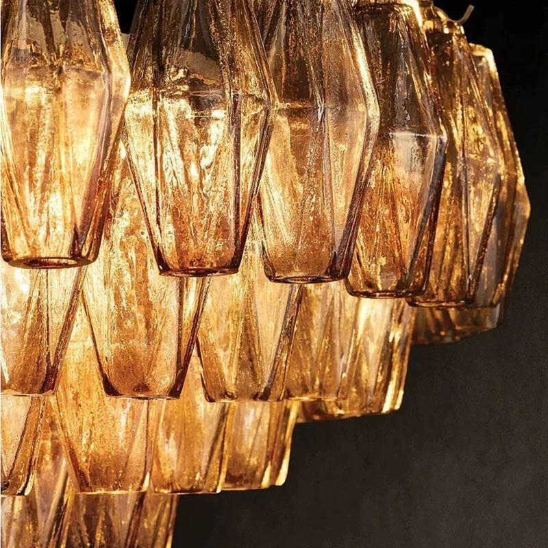Lámpara colgante americana de cristal, color ámbar transparente, 90 cm, 14 luces
