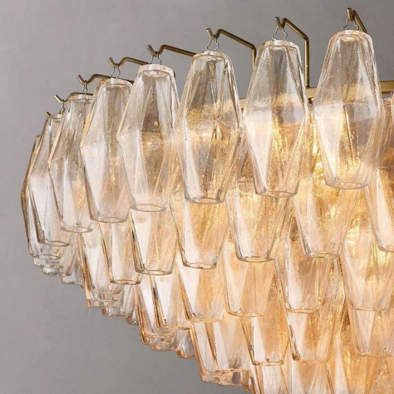 Lámpara colgante americana de cristal, color ámbar transparente, 90 cm, 14 luces