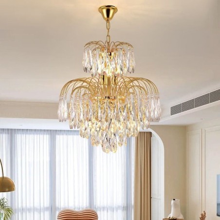 Lámpara colgante de cristal, contemporánea, dúplex, decorativa, de techo Lámpara colgante de cristal, contemporánea, dúplex, decorativa, de techo