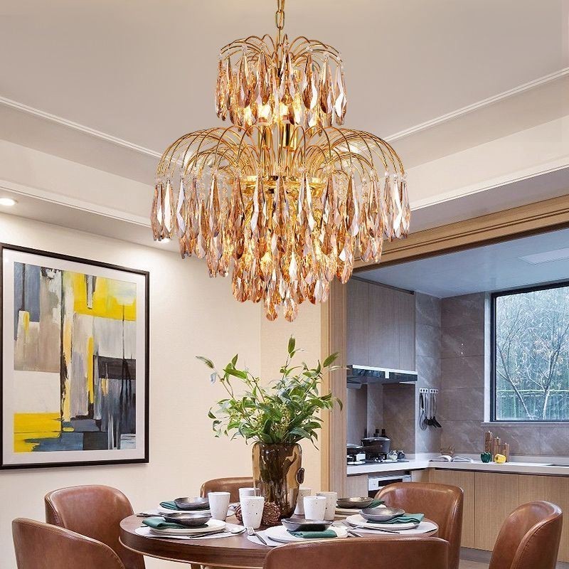 Lámpara colgante de cristal, contemporánea, dúplex, decorativa, de techo