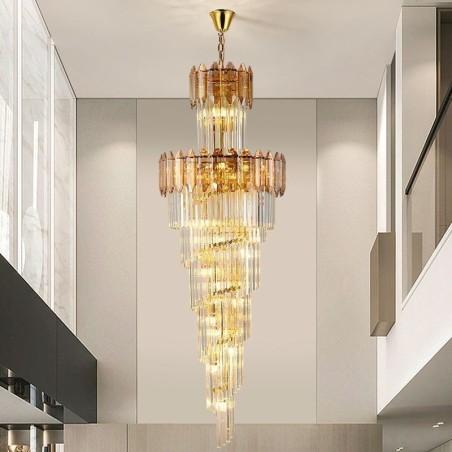 Lámpara colgante de cristal cónico, lámpara de techo decorativa dúplex de lujo Lámpara colgante de cristal cónico, lámpara de techo decorativa dúplex de lujo