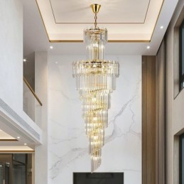 Lámpara colgante de cristal cónico, lámpara de techo decorativa dúplex de lujo