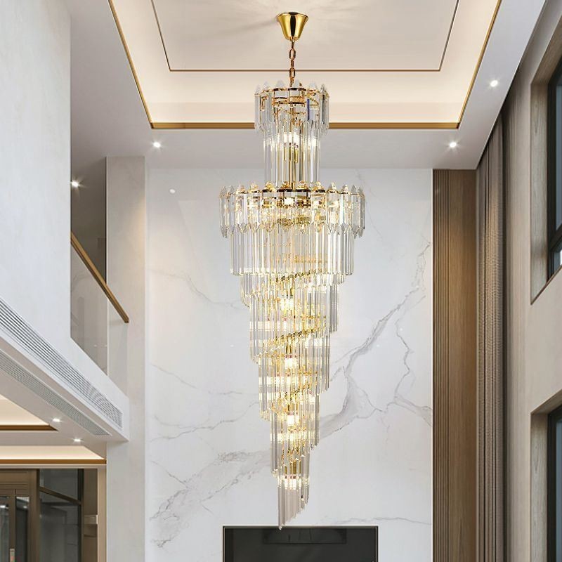 Lámpara colgante de cristal cónico, lámpara de techo decorativa dúplex de lujo
