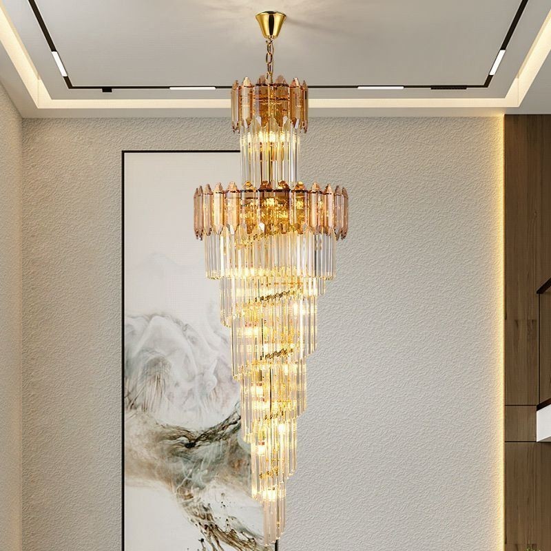 Lámpara colgante de cristal cónico, lámpara de techo decorativa dúplex de lujo