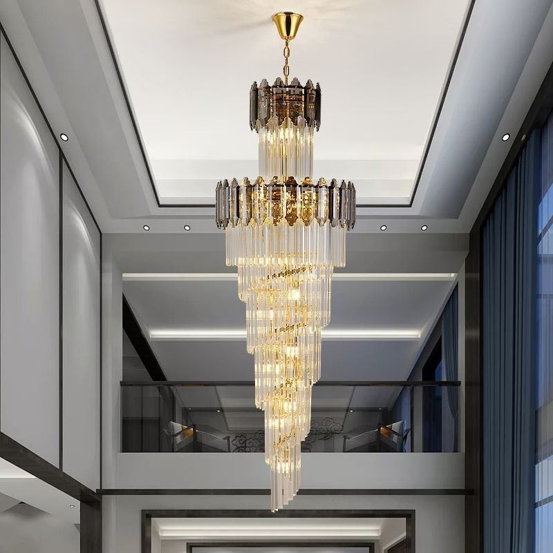 Lámpara colgante de cristal cónico, lámpara de techo decorativa dúplex de lujo