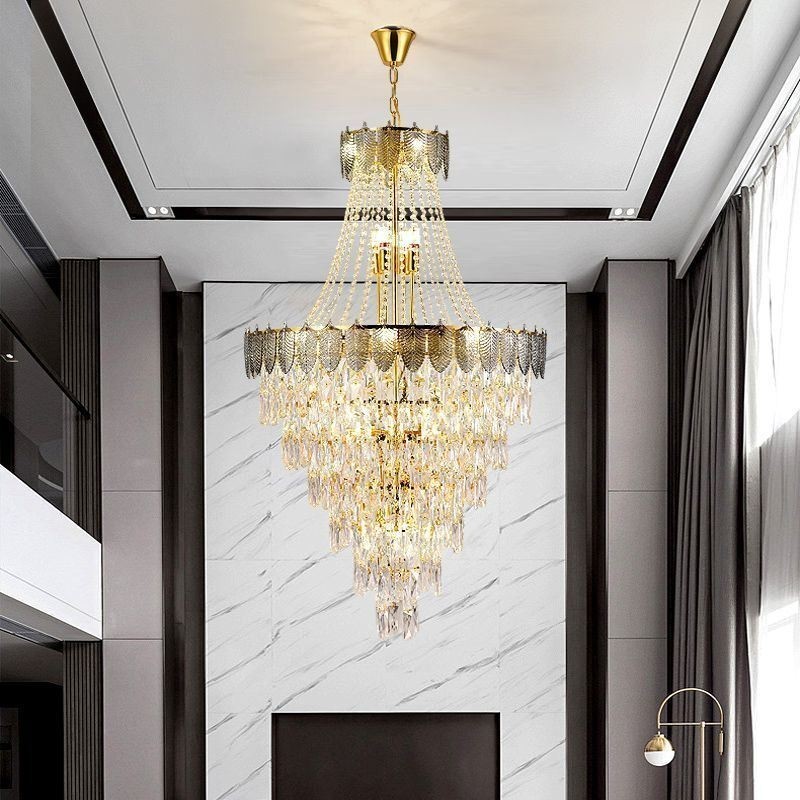 Lámpara colgante de cristal cónico, llamativa lámpara de techo decorativa dúplex