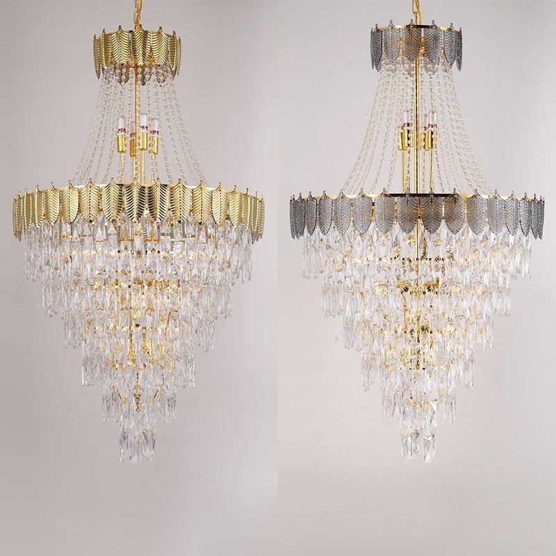 Lámpara colgante de cristal cónico, llamativa lámpara de techo decorativa dúplex