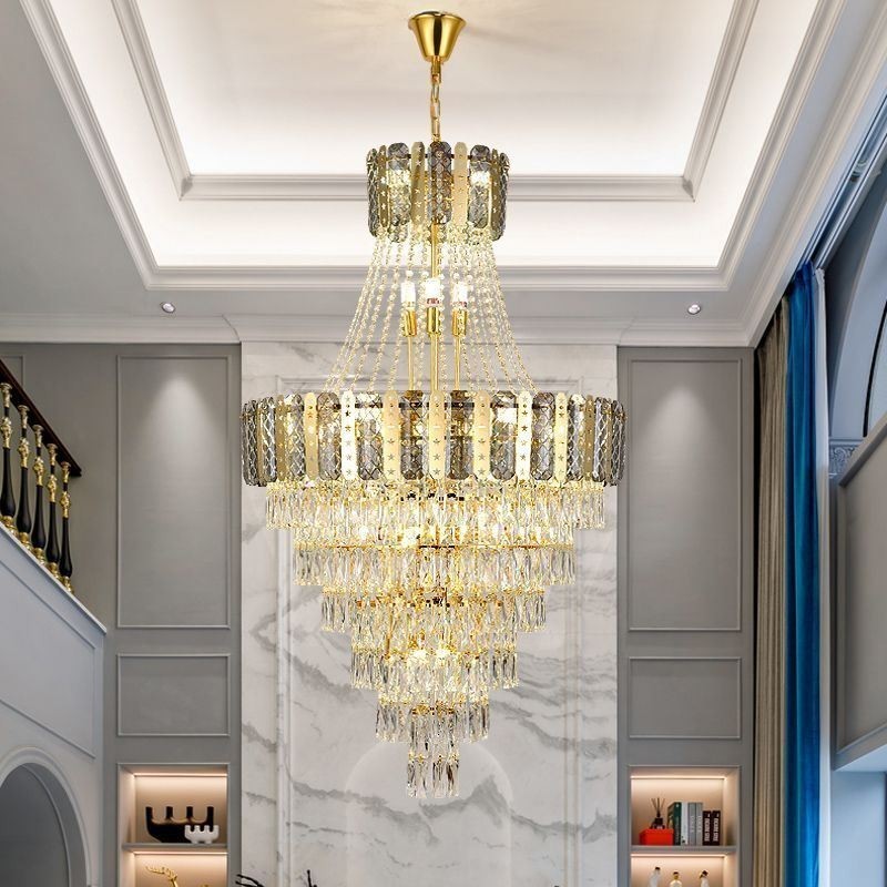 Lámpara colgante de cristal cónico, exquisita lámpara de techo decorativa dúplex