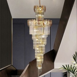 Lámpara colgante de cristal dúplex cónica decorativa de techo de 70 cm