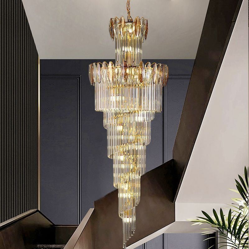 Lámpara colgante de cristal dúplex cónica decorativa de techo de 70 cm