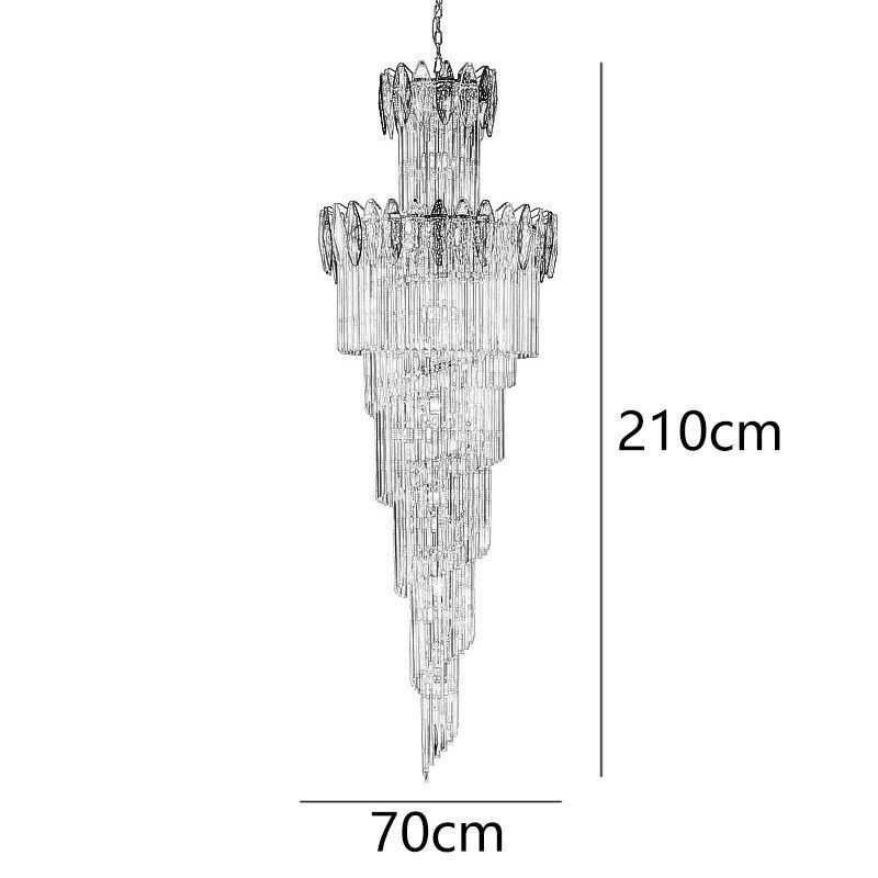 Lámpara colgante de cristal dúplex cónica decorativa de techo de 70 cm