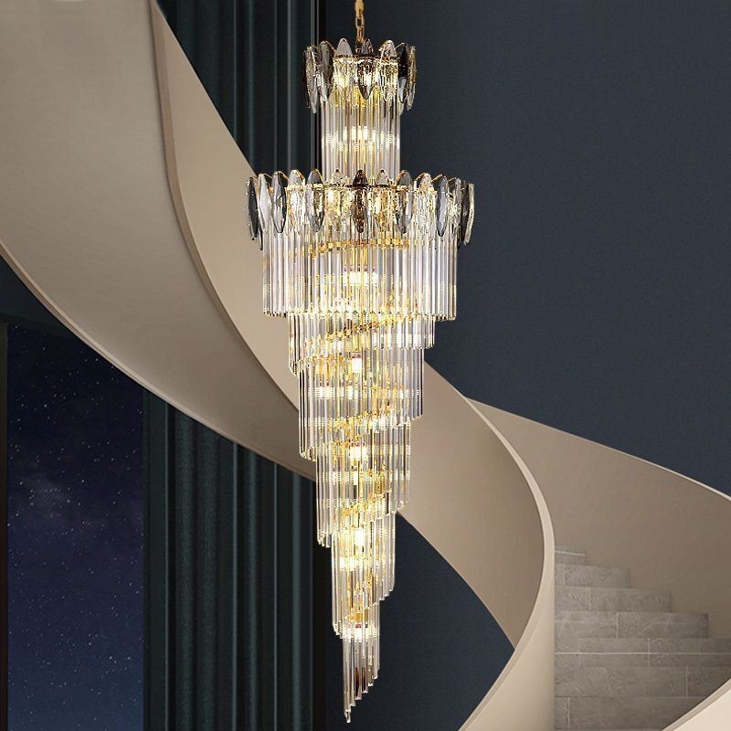 Lámpara colgante de cristal dúplex cónica decorativa de techo de 70 cm
