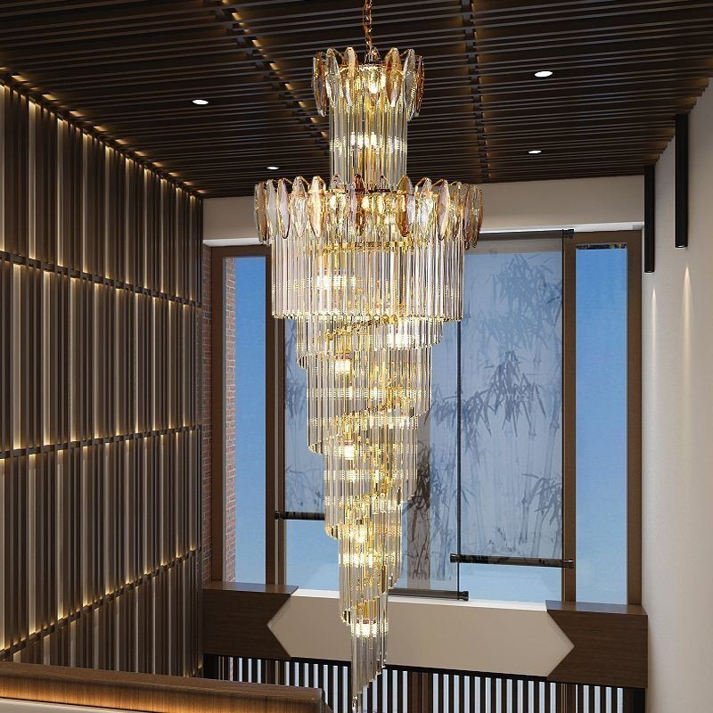 Lámpara colgante de cristal dúplex cónica decorativa de techo de 70 cm