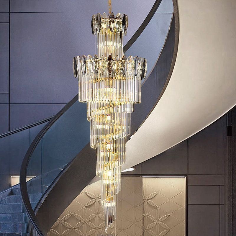 Lámpara colgante de cristal dúplex cónica decorativa de techo de 70 cm