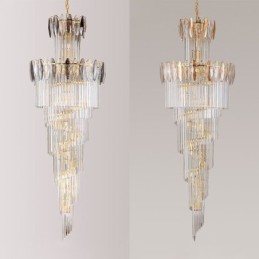 Lámpara colgante de cristal dúplex cónica decorativa de techo de 70 cm
