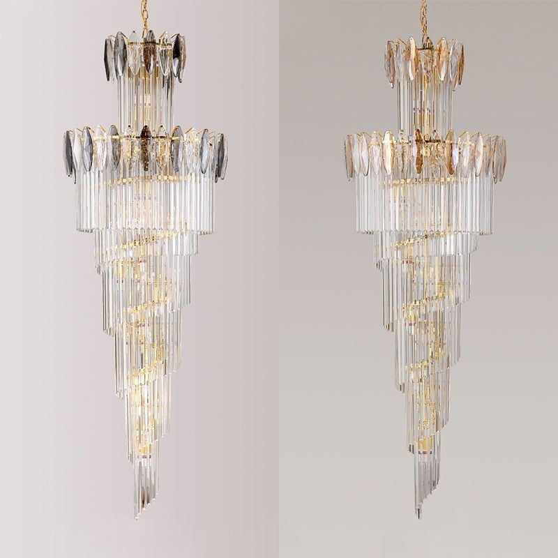 Lámpara colgante de cristal dúplex cónica decorativa de techo de 70 cm