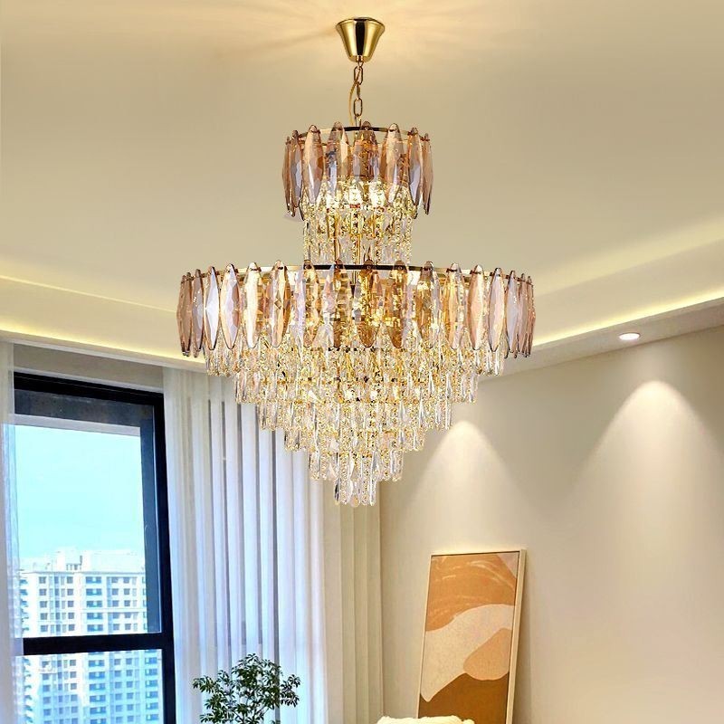 Lámpara colgante de cristal cónico, luz de techo decorativa dúplex de 80 cm