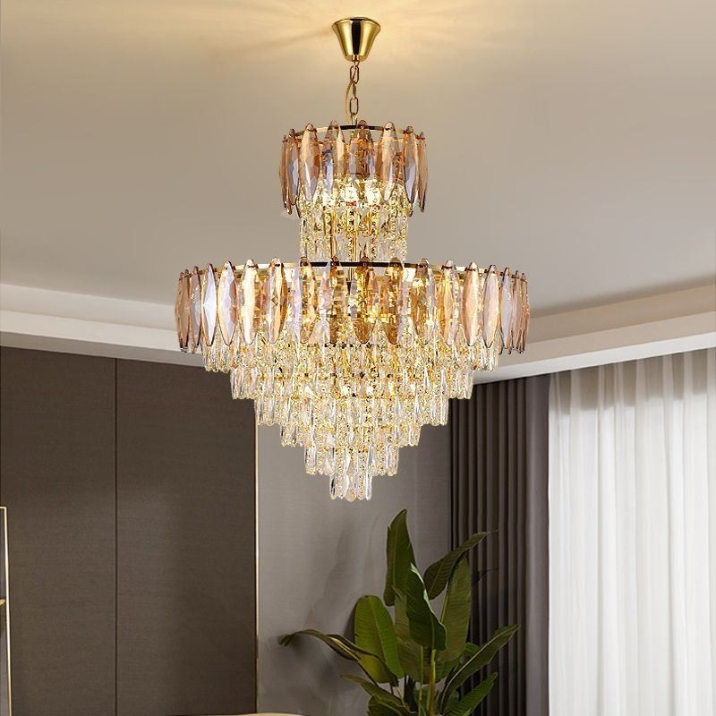 Lámpara colgante de cristal cónico, luz de techo decorativa dúplex de 80 cm