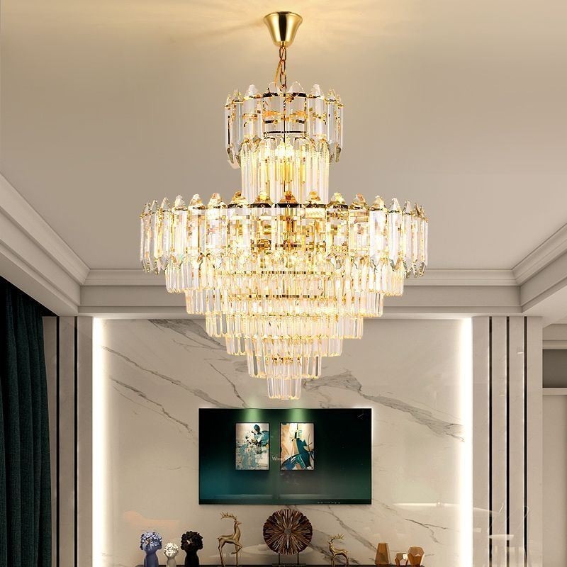 Lámpara colgante de cristal cónico, luz de techo decorativa dúplex