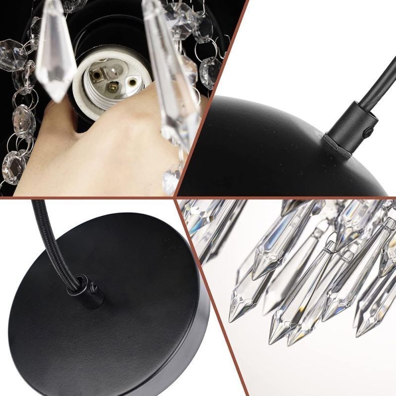 Lámpara de techo con borlas y colgante de cristal con pantalla de tapa de olla negra