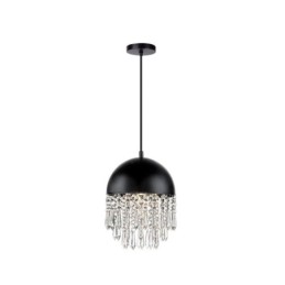 Lámpara de techo con borlas y colgante de cristal con pantalla de tapa de olla negra