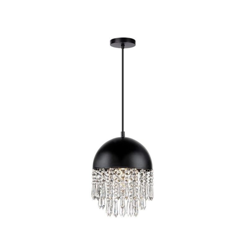 Lámpara de techo con borlas y colgante de cristal con pantalla de tapa de olla negra